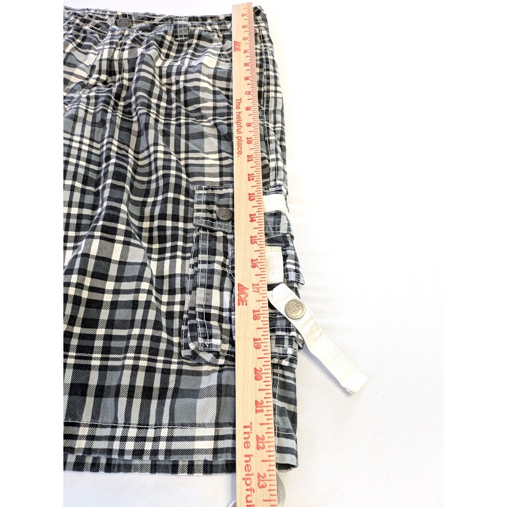 Benjamin Black Mens Plaid Cargo Shorts Black White Grey Check Size 30 Streetwear - Picture 6 of 6